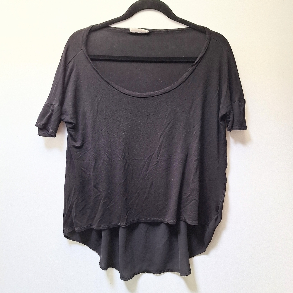 LUSH Stretchy Plain Black T-Shirt Short 3/4 Sleeve Womens Size Large
